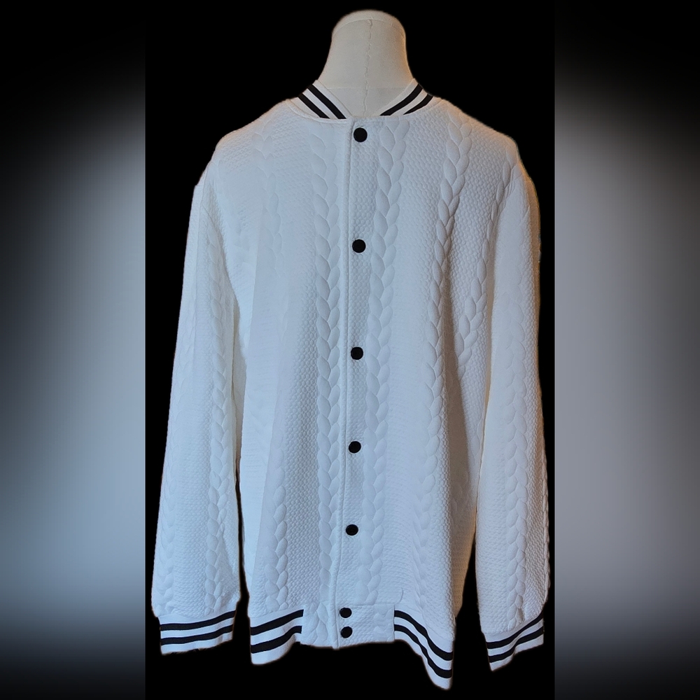 Men's Bright White Cable Knit Cardigan